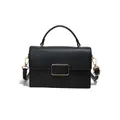 Sac à main noir classique avec texture litchi et boucle en métal doré chic - Noir