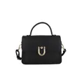 Sac à main classique en cuir grainé noir avec boucle dorée et poignée ronde - Noir