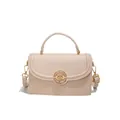 Sac à main beige texture litchi avec fermoir doré et bandoulière amovible - Abricot