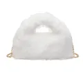 Sac à main en peluche blanche avec bandoulière chaîne dorée pour la mode d'hiver - Blanc Cassé