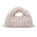 Sac à main en fausse fourrure rose violet clair avec bandoulière chaîne dorée - Kaki