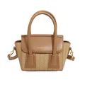 Elegante bolso de mano y bandolera vintage caqui con textura trenzada y doble asa - Caqui
