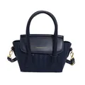 Bolso de mano azul oscuro con textura tejida, asas y correa de hombro ajustable - Azul marino