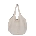 Minimalist cream knit tote bag featuring a ribbed texture and hobo style handle - White
