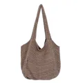 Light brown knit hobo bag featuring retro V-shape woven texture and shoulder strap - Khaki