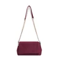 Burgundy matte suede shoulder bag with gold chain strap and striped stitching detail - Red