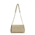 Minimalist khaki suede shoulder bag with parallel stitching and gold chain strap - Khaki