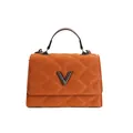 Sac à main matelassé orange vintage avec logo V métallique et poignée pour femme - Marron