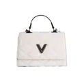 Sac à main blanc matelassé élégant avec logo V en métal et poignée supérieure solide - Blanc