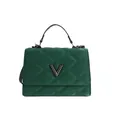 Sac à main vert foncé matelassé avec surpiqûres en losange et logo V en métal - Vert