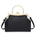 Elegant black retro floral embossed shell handbag with sparkling diamond-set frame - Black