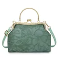Pale green shell bag with floral embossing and rhinestone clasp detail - Green
