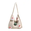 Schicke beige Strick-Schultertasche mit 3D-Weihnachtsmann und grünem Weihnachtsbaumanhänger - Gebrochenes Weiß