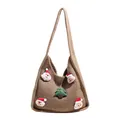Braune Strick-Umhängetasche mit Weihnachtsmann- und Baumdekor für Weihnachten - Khaki