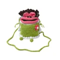 Süße grüne Strick-Eimertasche mit lustigen Lippen und Cartoon-Design für Damen - Grün