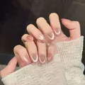 Sparkling pink cat eye press-on nails with silver shimmer and square-oval shape - XS / New Short Square (587)
