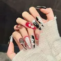 Gothic poker themed stiletto press-on nails with 3D skull and glitter accents - Extra Small (XS) / Ghost Card Mask Long Stiletto (901)