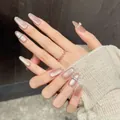 Champagne cat-eye almond press-on nails with glitter gradients and rhinestone accents - Extra Small (XS) / Nude Pink Cat Eye (1174-Middle Oval)