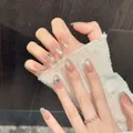 Nude pink cat eye press-on nails with champagne gradient and large rhinestone accents - Extra Small (XS) / 1072-Short Oval