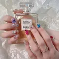Faux ongles faits main transparents forme cercueil avec strass 3D colorés et cœurs - XS / XS