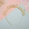 Golden Feliz Cumpleaños metal headband with rhinestones for Spanish birthday party decorations - Gold (HG-370)