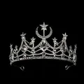 Elegant silver star and moon tiara with sparkling crystals on black background - Silver White Style (HG-375 Silver+White)