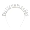 Silver metal headband with Feliz Cumpleaños rhinestone lettering for birthday parties - Silver (HG-370)