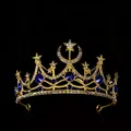Vintage Baroque star and moon crown with blue gemstones and rhinestones for weddings - Gold Royal Blue Style (HG-375 Gold+Royal Blue)