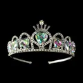 Silver crown tiara headband with heart crystals and sparkling rhinestones for party - Silver AB (HG-375)