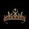 Baroque golden star and moon crown with red gemstones and crystals for weddings - Gold Red Style (HG-375 Gold+Red)