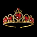 Detail of gold princess crown featuring red heart crystals and sparkling white rhinestones - Gold Red (HG-375)
