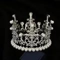 Elegante diadema in argento con perle bianche e strass per matrimoni e decorazioni - Argento