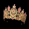 Baroque gold bridal crown with pink crystals and rhinestones for pageant or wedding - Gold + Pink Stone