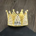 Elegant gold mini crown with sparkling rhinestones for cake topper or bridal hair jewelry - Gold
