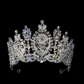 Close-up of Baroque silver bridal crown with intricate crystals and AB rhinestones - Silver With AB Rhinestones