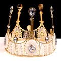 Elegante corona da sposa in metallo dorato con perline bianche e gemme luccicanti - Stile Regina con Perline in Lega Grande