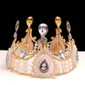 Elegante corona da sposa in metallo dorato con strass, perle e dettagli in pizzo - Stile Regina in Pizzo Piccolo