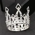 Mini silver crown tiara with sparkling white rhinestones for kids hair or cake topper - Rhombus Hollow Style / Silver / White Zirconia