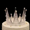 Silver pearl tiara cake topper with rhinestones on cream cake with black background - Rabbit Ears Colored Rhinestones / Silver