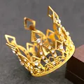 Elegant gold round bridal tiara with sparkling white rhinestones for girls hair - Rhombus Hollow Style / Gold/White Zirconia