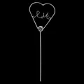 Silver metal heart cake topper with Love lettering and rhinestone on a black background - Heart / Silver