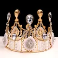Corona da sposa dorata vintage con cristalli scintillanti e perle per decorazioni - Stile Regina Dritta in Lega Piccolo