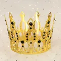 Elegant gold round crown with black rhinestones for cakes and bridal hair accessories - Large Rhombus Style (1125) / Gold Black Zirconia
