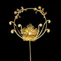 Golden phoenix and floral cake topper with pearls for traditional celebrations - White Pearl Hollow Out Large Flower Style