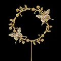 Elegant gold metal wreath cake topper with delicate butterflies and pearl accents - Butterfly Flower Gold Wreath Style