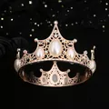 Vintage gold metal crown headpiece with elegant pearls and sparkling colorful rhinestones - Large / Rose Gold