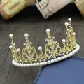 Elegant gold hollow crown for cake toppers with white pearls and sparkling rhinestones - Multi-Rhinestone Style / Gold