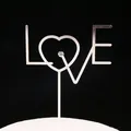 Silver LOVE cake topper with heart and rhinestone detail on black background - Smooth Iron LOVE / Silver