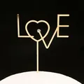 Golden iron LOVE cake topper with heart shape and rhinestone for Valentine's Day decor - Smooth Iron LOVE / Gold