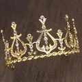 Baroque gold tiara crown with hollow heart design and rhinestones for bridal cake decor - Gold